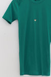 BASERANGE 2025 Pre-Spring Collection: French Organic Cotton T-Shirt with Cut-Out Heart Design, Short Sleeves, MIRA GREEN (TOHS) (BAS-TTHTS-CR-AU25)